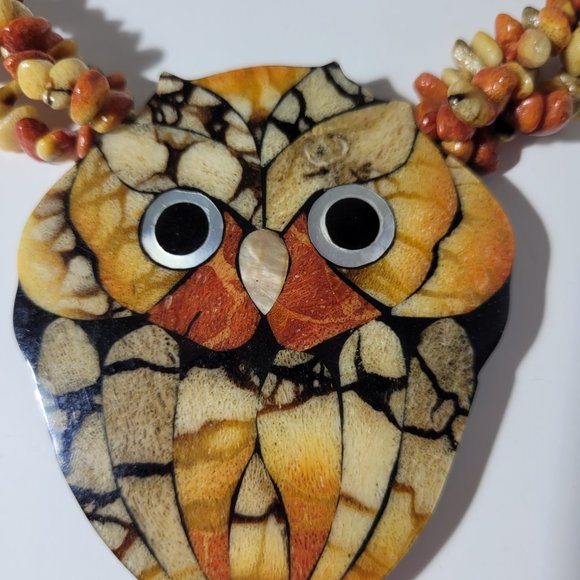 Lee Sands Vintage Inlay Owl Necklace - Picture 3 of 12